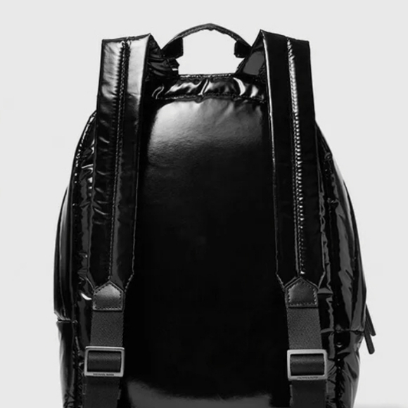 MICHAEL KORS Rae Medium Quilted Shiny Black Metallic Cotton Blend Backpack - Picture 3 of 9